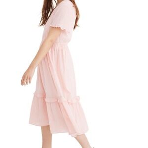 Madewell Gingham Pink Plaid Tiered Midi Dress size S cottagecore boho prairie